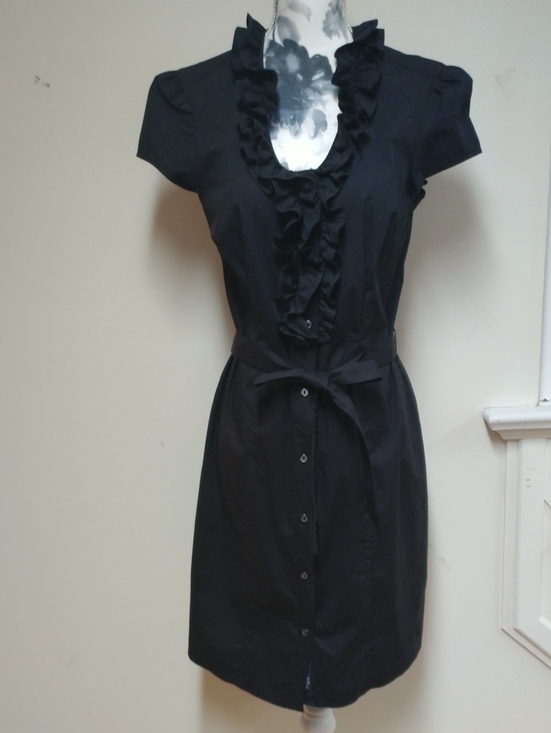 Tommy Hilfiger Dresses & Skirts - Tommy Hilfiger Black Button-Front Ruffle Neck Cotton Shirt Dress, Size S